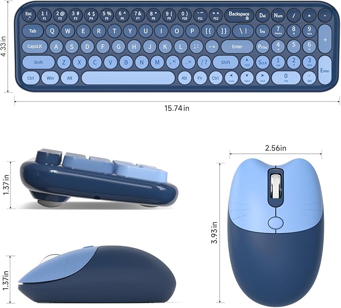 MOFII Wireless Keyboard and Mouse Combo, Compact Small Keyboard with Large Print, 2.4GHz Retro Typewriter Keyboard, Quiet Click Mouse for PC, Laptop, Desktop, Windows (Sea Blue Gradient)