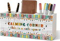 Boho Classroom Pencil Pen Holder for Desk Organizer, Reading Nook Corner Decor, Calming Corner Reading Wooden Box Decorations for Home Office Classroom Desk Tabletop Nursery Toddler Decor