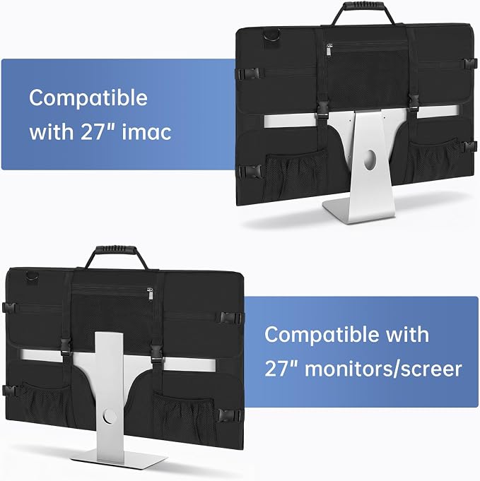 Monitor Carrying Case, Travel Case for 27'' LCD Screens and Monitors Protective Bag Monitor Dust Cover with Carry Handle & Adjustable Shoulder Strap Compatible with Desktop Computer and Accessories