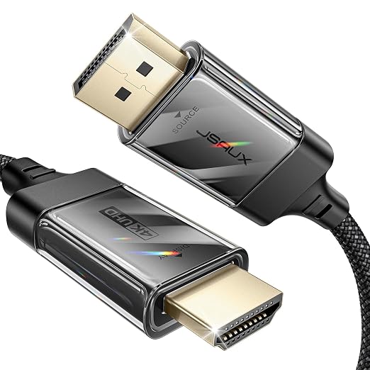 JSAUX DisplayPort to HDMI Cable 4K@60Hz, 6.6ft DP to HDMI 2.0 Male UHD 2K@120/1080P@120 Nylon DP to HDTV Uni-Directional Cord for Dell, Projector, Desktop, AMD, NVIDIA, Lenovo, HP, ThinkPad