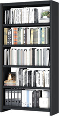 Bookshelf, 5 Shelf Bookcases, Tall Bookcase for Heavy Books, CDs, Movies, Garage Kit, Modern Display Shelf for Library Home Office Bderoom Living Room, Metal Bookshelves Industrial Black