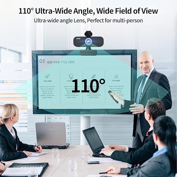 1080P Webcam for Computer/Laptop/Desktop/PC, External Camera with Microphone, USB Plug&Play, Auto Low Light Correction, Privacy Cover, Tripod, Wide Angle for Meeting/Online Video/Zoom