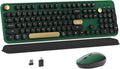 MPTOG Colorful Wireless Computer Keyboard and Mouse Combo with Round Typewriter Keycaps, Retro Design, Power Switch, Ergonomic Design, 2.4GHz Wireless for Windows, Mac, PC(Dark Green)