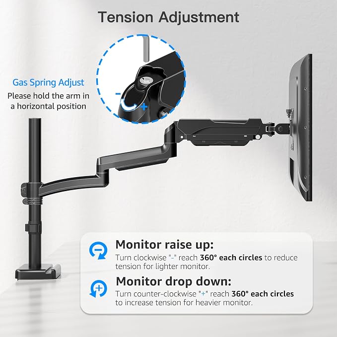 Long Arm Monitor Mount, 13 to 32 inch Computer Desk Mount, Extra Long Adjustable Stand, Hold up to 19.8lbs, Tall Arm with Tilt, Swivel, Rotation, VESA 75/100mm