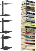 Mefirt Invisible Floating Bookshelves for Wall, 6 Tier Vertical Spine Book Tower, Heavy Duty Floating Book Shelves Metal Book Organizers for Home Office, 3 Pack(Black)