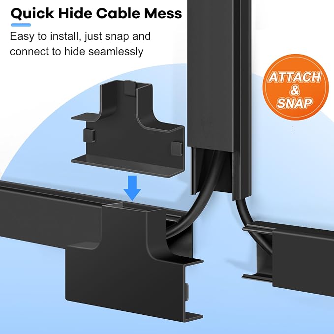 126in Cord Hider Kit, Wire Hiders for TV on Wall, Paintable Cable Management Kit, Wire Cover for Wall Mount TV, Hide Wires Along Wall, Black Cord Cover Wall Wire Management, 8xL15.7in W0.95in H0.55in