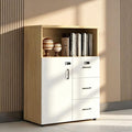 File Cabinet with Password Lock, Wood Lateral Filing Cabinet for Letter/A4 Files, 3 Drawer with Door, Printer Stand with Open Shelves for Home Office