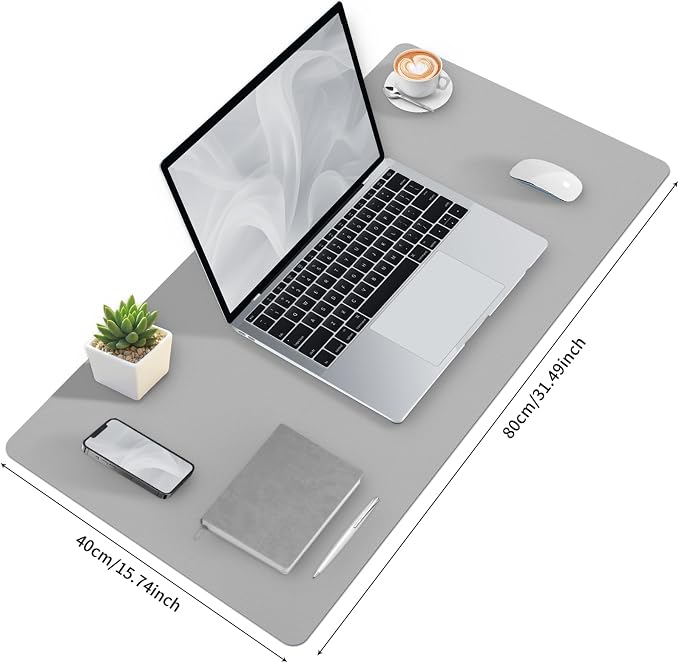 Bloss Large Desk Pad, Grey Desk Mat, Desk Pads on Top of Desks, Computer Mat Non-Slip, Desk Blotter Waterproof, Easy to Clean - Light Grey (31.5 x 15.7 Inches)
