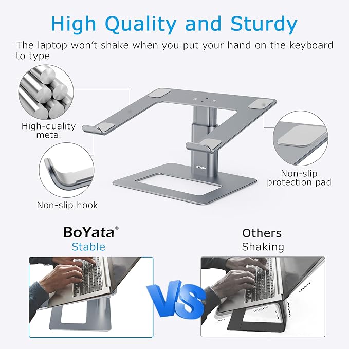 BoYata Laptop Stand, Ergonomic Aluminum Height Adjustable Computer Stand Laptop Holder for Desk, Compatible with MacBook Pro/Air, Dell, Lenovo, HP, Samsung, More Laptops 11-17"