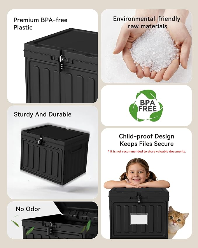 2 Drawer File Cabinets,Plastic File Box for Letter Size Hanging File Folders, Easy Carry Small File Cabinet for Home, Office, School,Stackable Storage Filling Box, Black