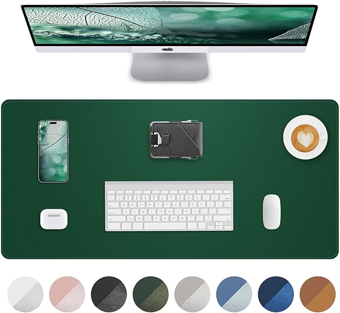Leather Desk Pad Protector,Desk Mat,Large Mouse Pad, Non-Slip Desk Pad, Waterproof PU Leather Desk Blotter Mat, Desk Cover for Office and Home (Green, 36" x 17")