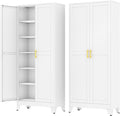Metal Storage Cabinet with 2 Doors and 5 Adjustable Shelves - 74.8" Steel File Cabinet,Tool Cabinets for Office,Home,Garage,Gym,School (White)
