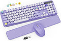 Wireless Keyboard and Mouse Combo - Cute Typewriter Keyboard with Detachable Wrist Rest, Retro Round Keycaps, Foldable Legs, 2.4GHz Full-Size Keyboard for PC, Laptop, Mac, Windows - Trueque (Purple)