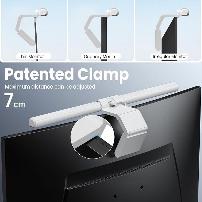 Quntis Monitor Light Bar Pro White, Eye-Care No Glare USB Computer Lamp, Stepless Dimming & Auto-Dimming Brightness, Dual Control, Modern Aesthetic Space Saving Desk Accessories Office Gaming Reading