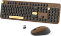 Colorful Wireless Computer Keyboards Mouse Combos, UBOTIE Polychrome Round Keycaps Retro PC Keyboards 2.4GHz Radio Frequency Connection with Optical Mouse(Black Brown)