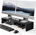 Fenge Monitor Stand, 31.5 Inch Computer Monitor Riser for Desk, 2 Tiers Wood Desk Shelf with Storage, Desktop Organizer for PC, Laptop, Screen, Printer
