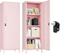 Steehoom Metal Storage Cabinet for Employees, Pink Locker, Lockable File Cabinet, Utility Tall Cabinet with 3 Shelves for Living Room, School, Office, Garage, Entryway (Pink, H59.06'')