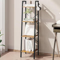 Hzuaneri Ladder Shelf, Bookshelf Bookcase, Freestanding Corner Storage Shelve with 2 Hooks for Home Office, Living Room, Kitchen, Bedroom, Industrial, 11.8"D x 13.4"W x 47.2"H, Rustic Brown BC13201B