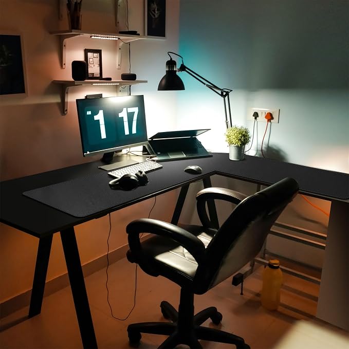 Mydours 53"x53"x16" L Shaped Office Mat, Full Desk Mouse Pad for Large L Shaped Gaming Desk Cover, Dual-Sided PU Leather Pad, Corner Mat for Home & Executive Office Desks, Black
