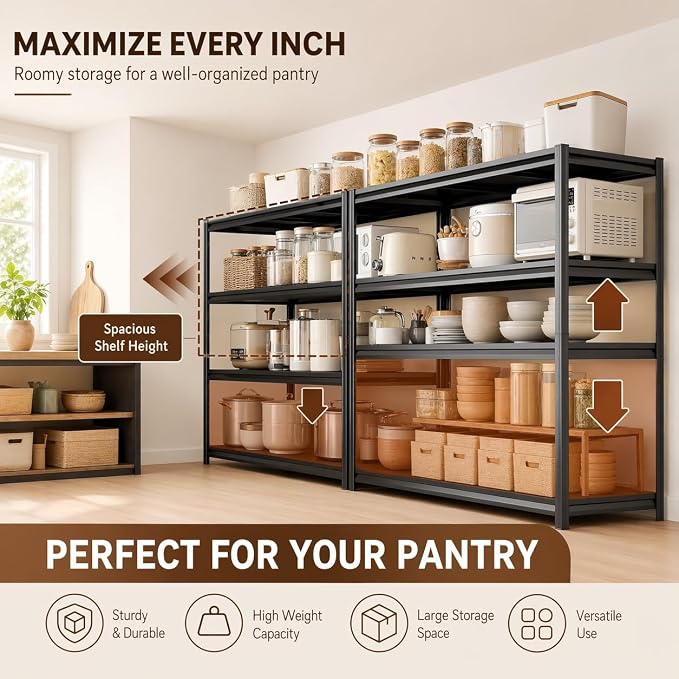 4 Tier Metal Bookshelf, Adjustable Tall Bookcase, Heavy Duty 2400 LBS Modern Deep Book Shelf, Bolt-Free Storage Shelves for Living Room, Home Office, Garage, 14" Wx 12" Dx 44" H