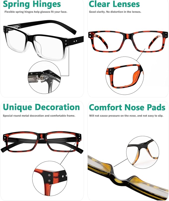 Eyekepper Vintage Reading Glasses for Men - 5 Pack Spring Hinges Classic Readers +0.75