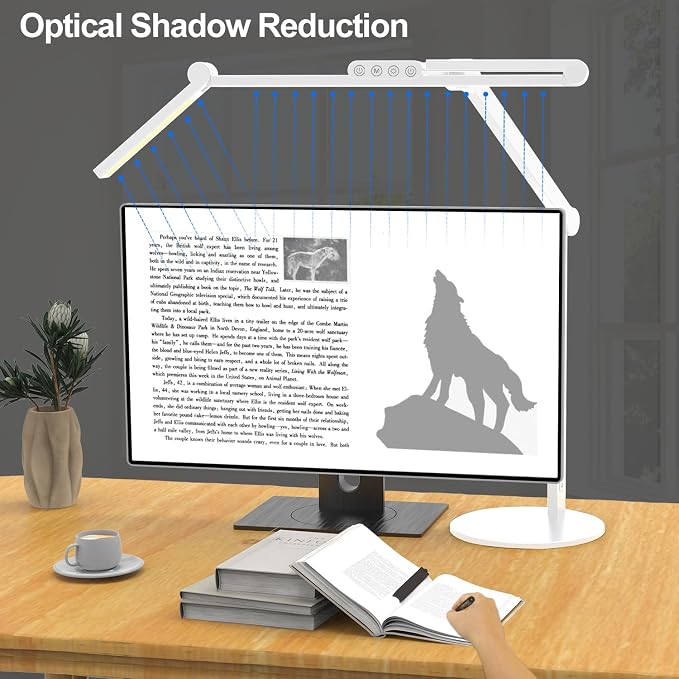 Micomlan Led Desk Lamp with Atmosphere Lighting, Rotatable Tall Architect Desk Lamp for Home Office with Swing Arm, 24W Bright Auto Dimming Adjustable Computer Light with Base for Table