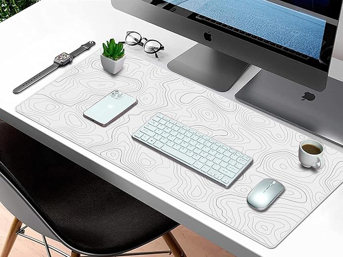 Rinaze Extra Large Gaming Mouse Pad with White Topographic, XXL Mousepad, Big Mouse Mat Desk Pad, Non Slip Keyboard Pad for Gaming Computer Laptop PC Office Desk Accessories