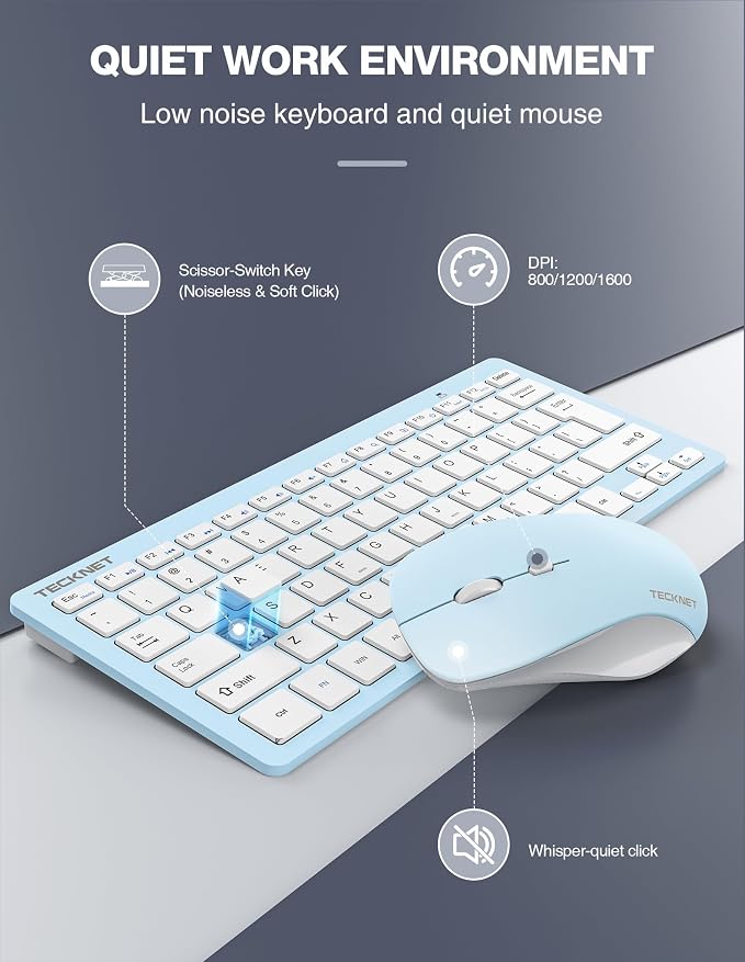 TECKNET Wireless Keyboard and Mouse Combo, Mini Cordless Computer Keyboard and Mouse Set 2.4GHz, Silent Adjustable 1600 DPI, Quiet Click, Lag-Free for Computer, Laptop, PC, Windows, Mac, Chrome OS