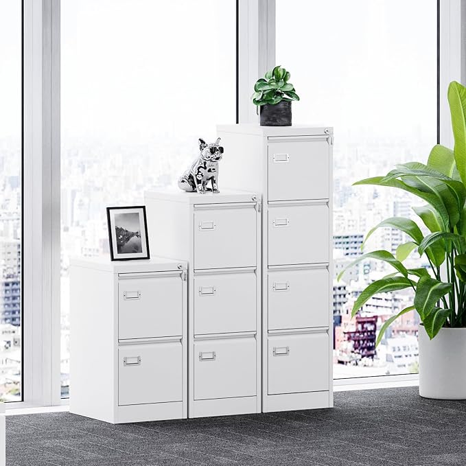 MIIIKO 4 Drawer File Cabinet, White Vertical Filing Cabinets with Lock, Home Office File Folders Storage Cabinet for Letter Legal A4 File Size