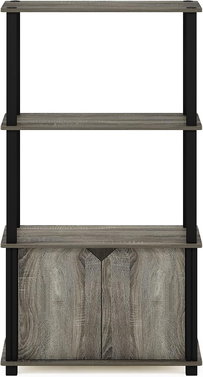 Furinno Brahms 4-Tier Multipurpose Bookcase/Bookshelf/Display Shelf/Display Rack with Door, French Oak Grey/Black