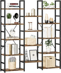 NUMENN Triple Column 5 Tier Bookshelf, Bookcase with 14 Open Display Shelves, Adjustable Rustic Industrial Style Book Shelves, Modern Bookshelves for Bedroom, Living Room and Home Office, Vintage