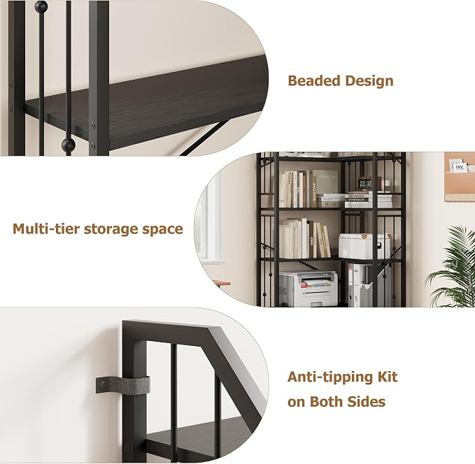 GarveeHome Corner Bookshelf 86" l Shaped Bookcase, Corner Bookshelves Black Bookcase 7 Tier l-Shape Bookshelf, Large Bookcases with Beaded Design Tall Display Rack Shelf for Living Room Bedroom