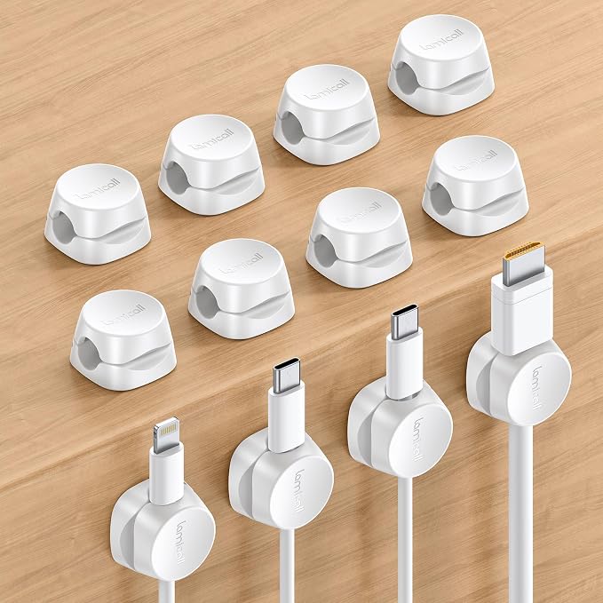 Lamicall 12Pack Spring Cord Organizer, Office Desk Accessories, Desk Cable Management Clips, Phone Charger Cord Holder for Nightstand, Home Organization Workspace Accessories, Dorm Room Essentials