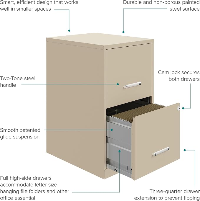 Lorell 14340 18 Deep 2-Drawer File Cabinet, Putty