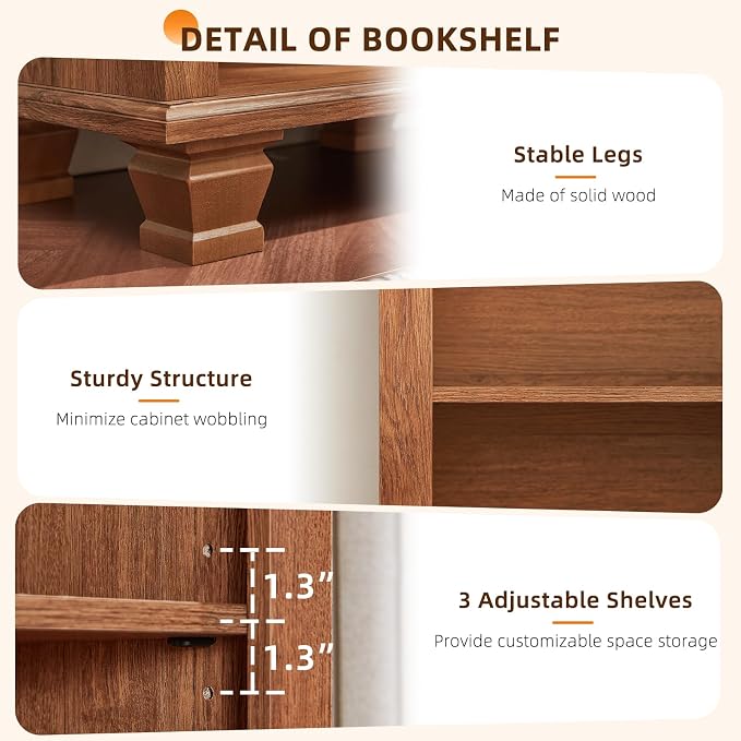 SAVOR LIFE Narrow Brown Book Shelf, 70" Tall Skinny Bookshelf with Adjustable Shelves & Wooden Legs, Farmhouse Wood Bookcase w/5-Tier Open Storage, Free Standing Book Case for Office, Living Room