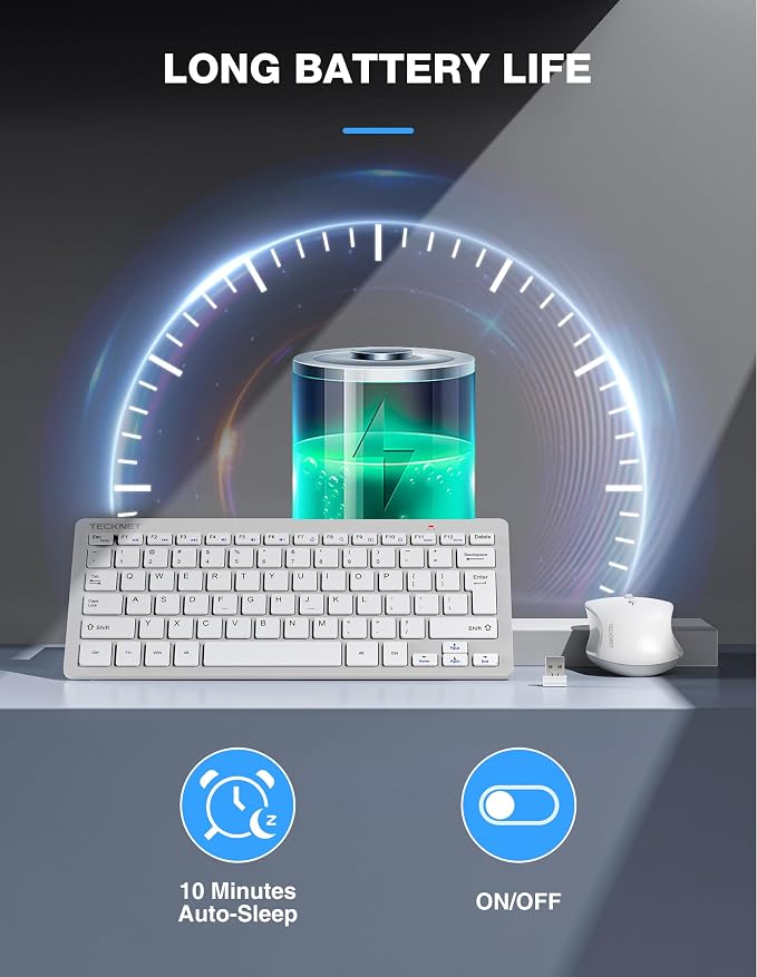 TECKNET Wireless Keyboard and Mouse Combo, Mini Cordless Computer Keyboard and Mouse Set 2.4GHz, Silent Adjustable 1600 DPI, Quiet Click, Lag-Free for Computer, Laptop, PC, Windows, Mac, Chrome OS(SS)