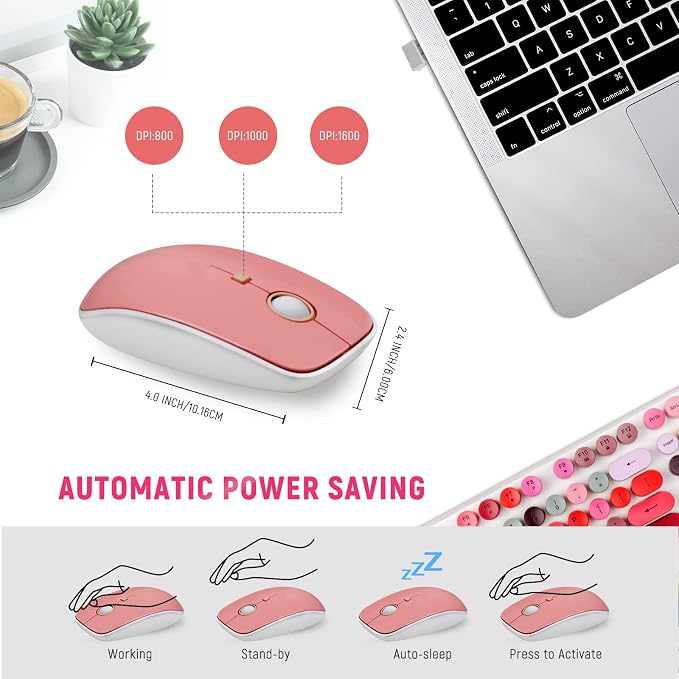 FOPETT Wireless Keyboard and Mouse Sets,Reliable 2.4 GHz Connectivity for PC,Laptop,Smart TV and More (White Colorful)