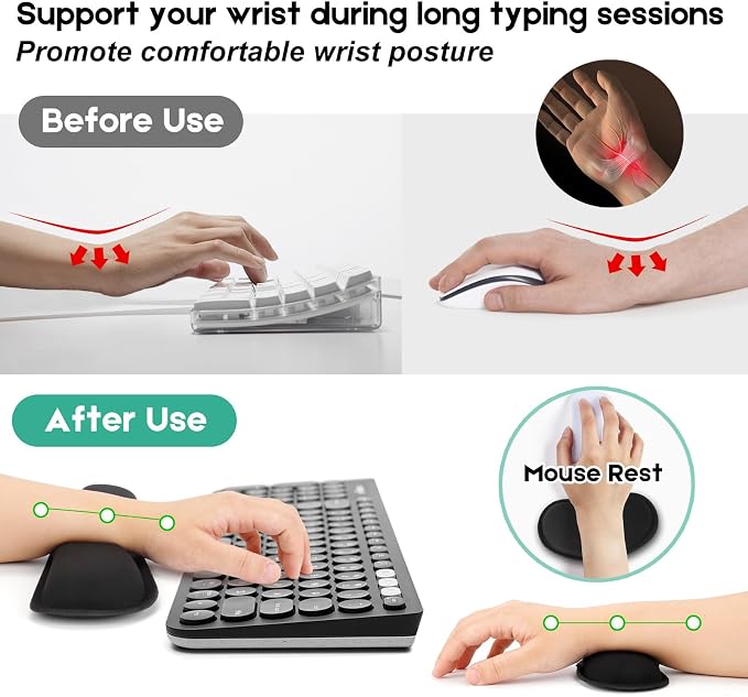 Excel Cheat Sheet Mouse Pad Set | 3-Piece XXL Ergonomic Desk Mat with Wrist Rest for Office & Gaming(Black)