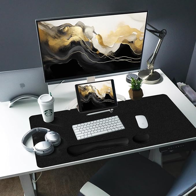 Leather Desk Pad, Black Desk Mat, Non-Slip Desk Protector Mat, Leather Desk Blotter, Computer Desk Pad, Waterproof Desk Mat for Home Office and Decor(31.5×15.7 Inches)