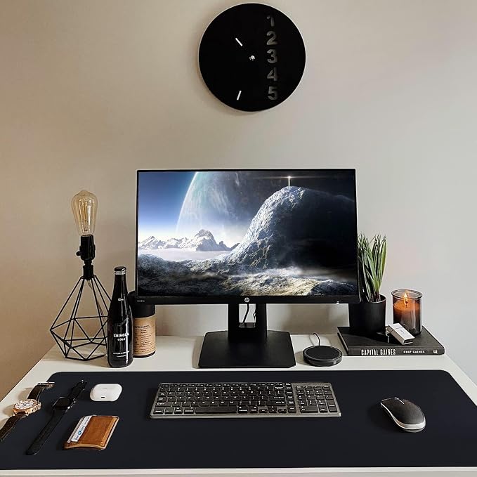 Bloss Black Leather Desk Pad, Large Mouse Pad 35.4×17 Inches, Waterproof Office Desk Mat, Non-Slip Desk Pad Protector, Leather Desk Blotter for Home Office Essentials