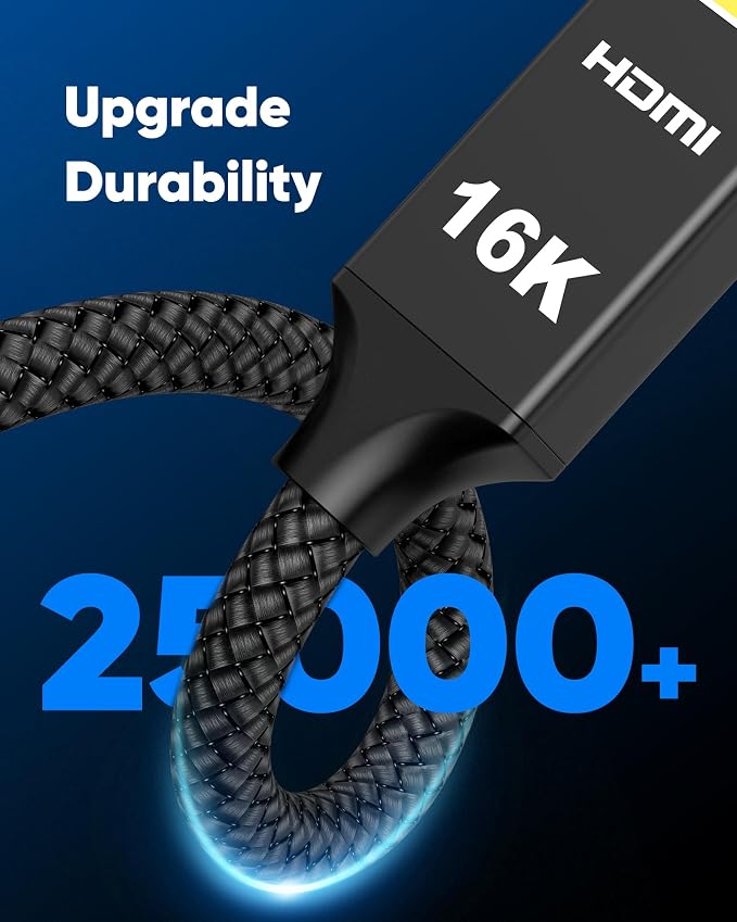 Capshi 16K HDMI Cable 2.2 6.6ft, 4K@480Hz, 8K@120Hz, 96Gbps High Speed Cord for PS5/4, TV, Gaming Console, Monitor, Support HDR, eARC, DTS:X, HDCP 2.2 & 2.3, Braided, Grey