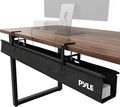 Pyle 48" Under Desk Cable Management Tray, Under Desk Wire Organizer with Clamp or Screw Mount, Desk Cable Organizer with Fabric Design for Large Workstations, Built-in Ties, 20 lb Capacity, Black