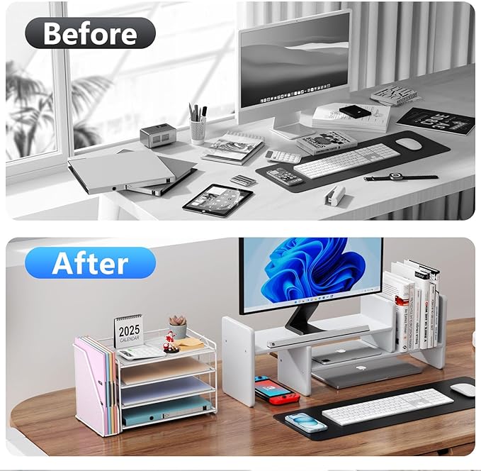 gianotter 4-Tier Paper Organizer With Magazine Holder, Desk Organizers and Accessories, Desk Accessories & Workspace Organizers, File Organizer for Office Supplies Storag (White, 4-Tier)