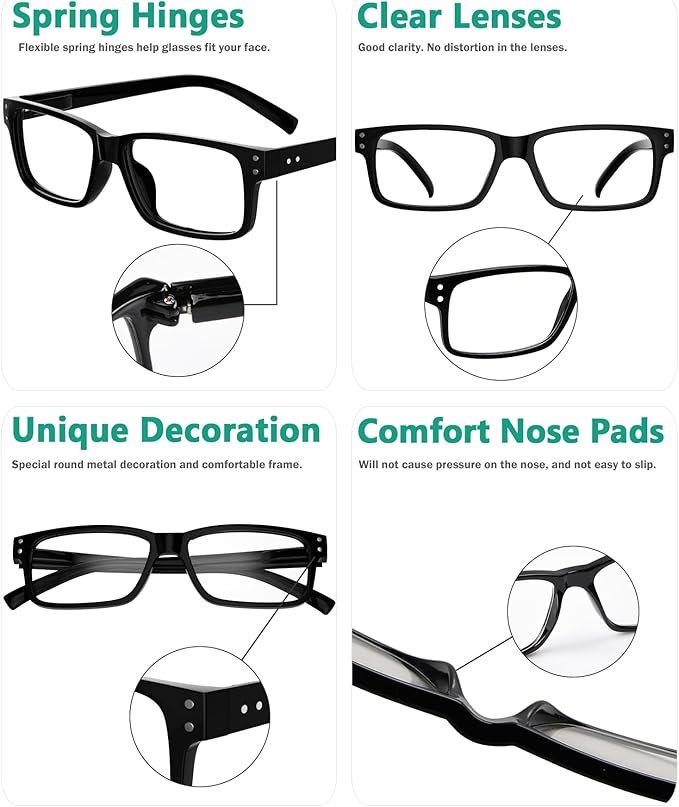 Eyekepper Vintage Reading Glasses for Men - 3 Pack Spring Hinges Classic Readers - Black Frame +3.00