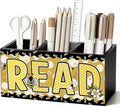 Bee Read Pen Pencil Holder for Classroom Desk Accessories Decor | Teacher Bee Classroom Accessories, Bee Pen Pencil Wooden Organizer Decorations for Kids Reading Corner Room Tabletop Desk