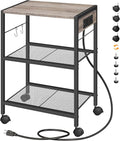 HOOBRO Industrial Printer Stand, 3-Tier Mobile Printer Table, Rolling Cart with Power Outlets and USB Ports, Home Printer Stand with 2 Hooks, for Office, Living Room, Greige and Black BG22UPS01