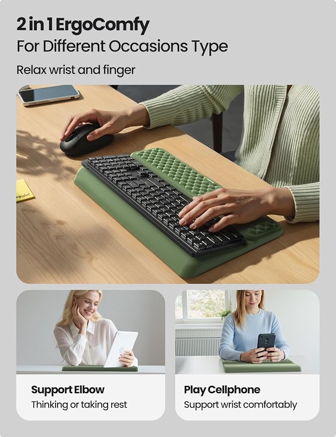 Vaydeer Wrist Rest with Keyboard Stand, Computer Wrist Support Pad, Ergonomic Keyboard Riser Holder Lifter Tray with Wrist Pad, Memory Foam Desk Cushion, Palm Hand Typing for Office Home School-Pink