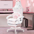 Dowinx Gaming Chair with Cat Ears and Massage Lumbar Support, Ergonomic Computer Chair with Footrest and Headrest, Comfortable Reclining Game Chair 290lbs for Adults, White