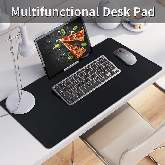 Leather Desk Pad, Mouse Pad, Non-Slip Desk Protector Mat, Leather Desk Blotter, Computer Desk Pad, Waterproof Desk Mat for Home Office and Decor - Black (31.5×15.7 Inches)