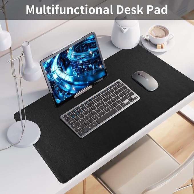 Bloss Desk Mat with Stitched Edges, Leather Large Mouse Pad, Non-Slip Desk Protector Mat, Desk Blotter, Waterproof Desk Pad for Office Home Decor/Black(31.5×15.7 Inches)